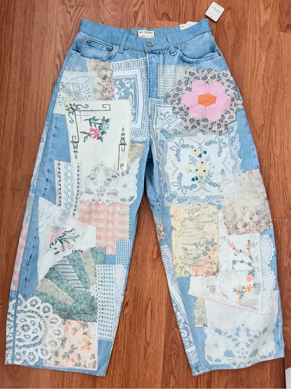 We The Free Patchwork Light Blue Wide-Leg Jeans - Picture 6 of 15